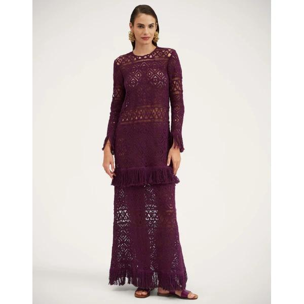 La Double J Lacey Long Sleeve Swing Dress in Plaza Purple, view 2