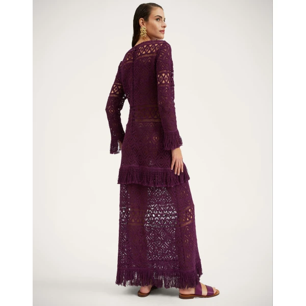 La Double J Lacey Long Sleeve Swing Dress in Plaza Purple, view 3