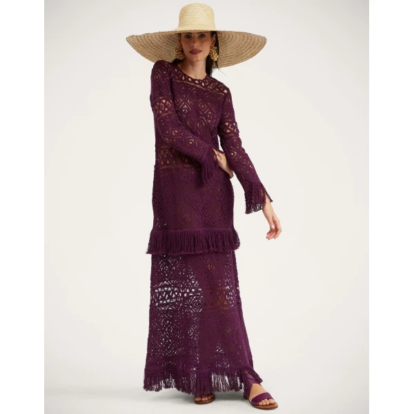 La Double J Lacey Long Sleeve Swing Dress in Plaza Purple, view 4