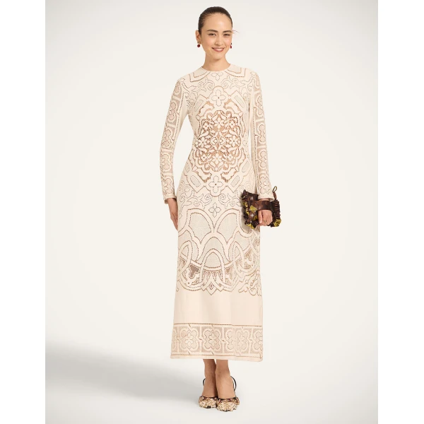 La Double J Lacey Long Sleeve Swing Dress in Solid White Smoke, view 2