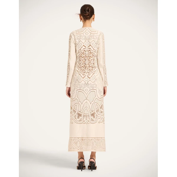 La Double J Lacey Long Sleeve Swing Dress in Solid White Smoke, view 3
