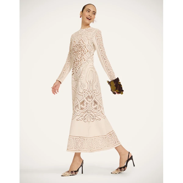 La Double J Lacey Long Sleeve Swing Dress in Solid White Smoke, view 4