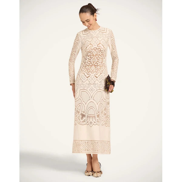 La Double J Lacey Long Sleeve Swing Dress in Solid White Smoke, view 5