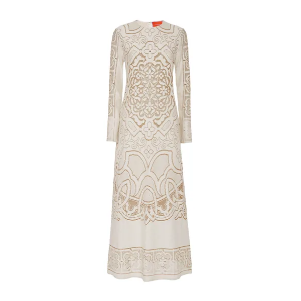 La Double J Lacey Long Sleeve Swing Dress in Solid White Smoke