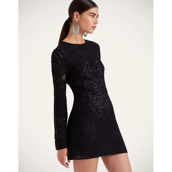 La Double J Lacey Mini Supreme Swing Dress in Solid Black, view 2
