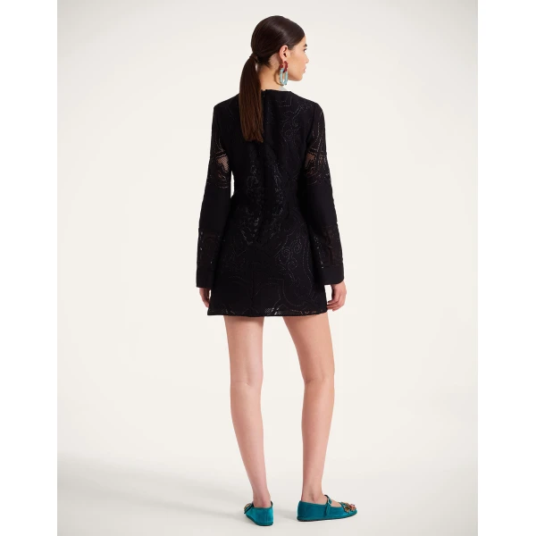 La Double J Lacey Mini Supreme Swing Dress in Solid Black, view 3