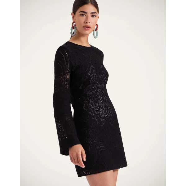 La Double J Lacey Mini Supreme Swing Dress in Solid Black, view 4
