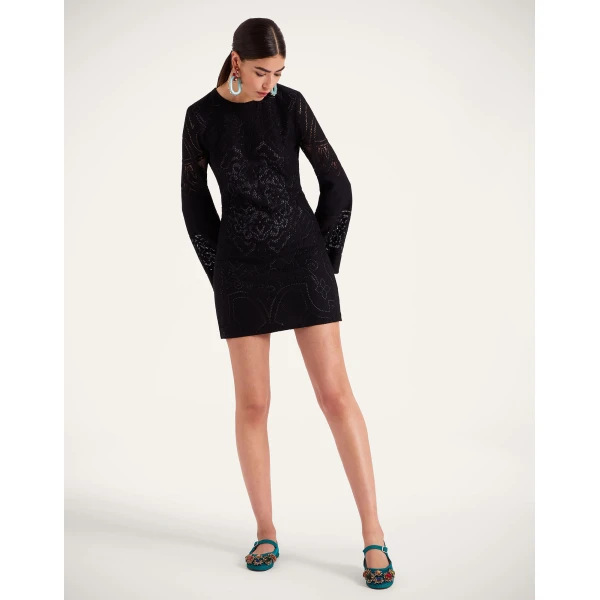 La Double J Lacey Mini Supreme Swing Dress in Solid Black, view 5