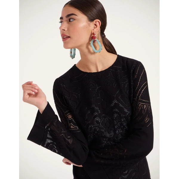 La Double J Lacey Mini Supreme Swing Dress in Solid Black, view 6