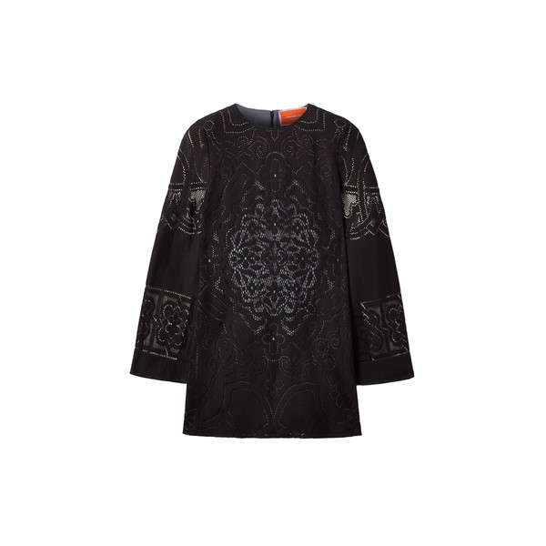 La Double J Lacey Mini Supreme Swing Dress in Solid Black