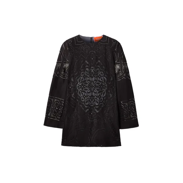 La Double J Lacey Mini Supreme Swing Dress in Solid Black