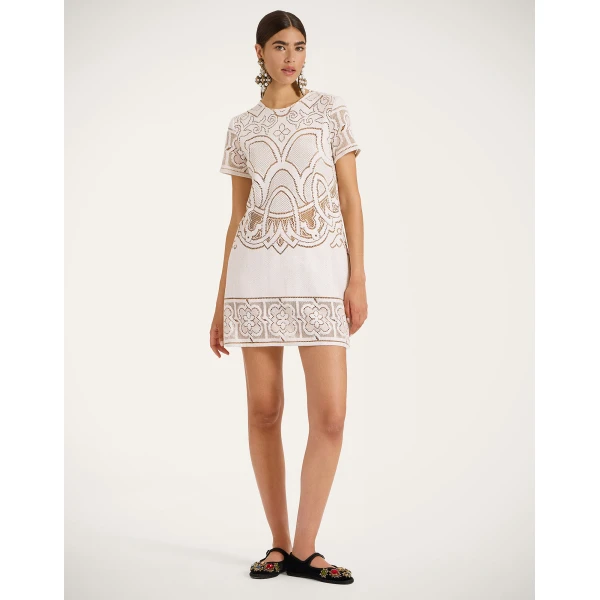 La Double J Lacey Mini Swing Dress in Solid White Smoke, view 2