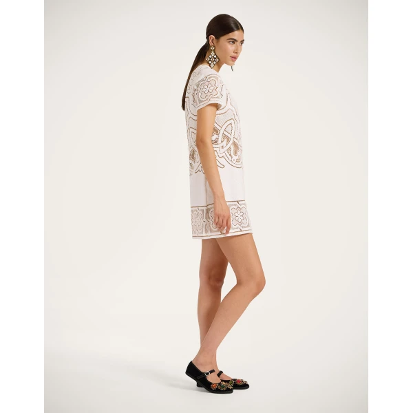 La Double J Lacey Mini Swing Dress in Solid White Smoke, view 4