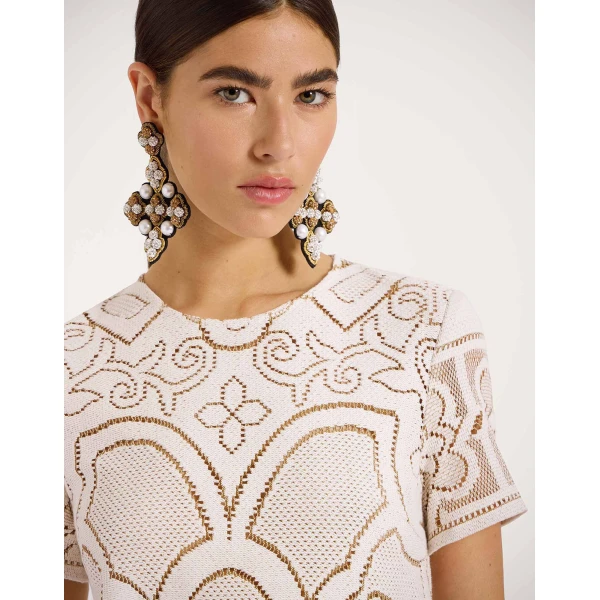 La Double J Lacey Mini Swing Dress in Solid White Smoke, view 5