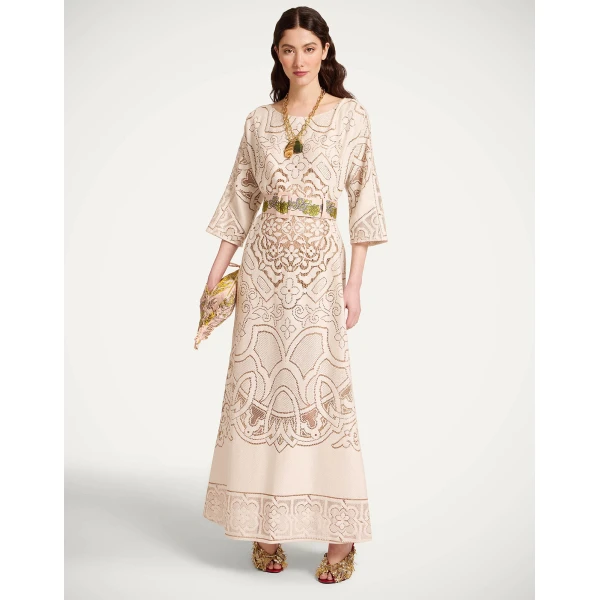 La Double J Lacey Muumuu Dress in Solid White Smoke, view 2