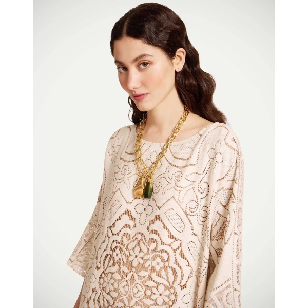 La Double J Lacey Muumuu Dress in Solid White Smoke, view 5