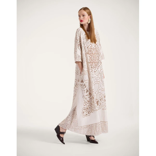 La Double J Lacey Muumuu Dress in Solid White Smoke, view 6