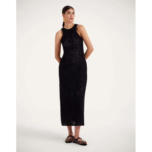 La Double J Lacey Racer Dress in Solid Black, view 2