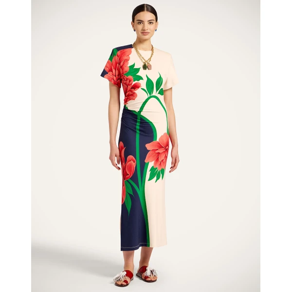La Double J Lela Dress in Queen Peony Placée Blue, view 2