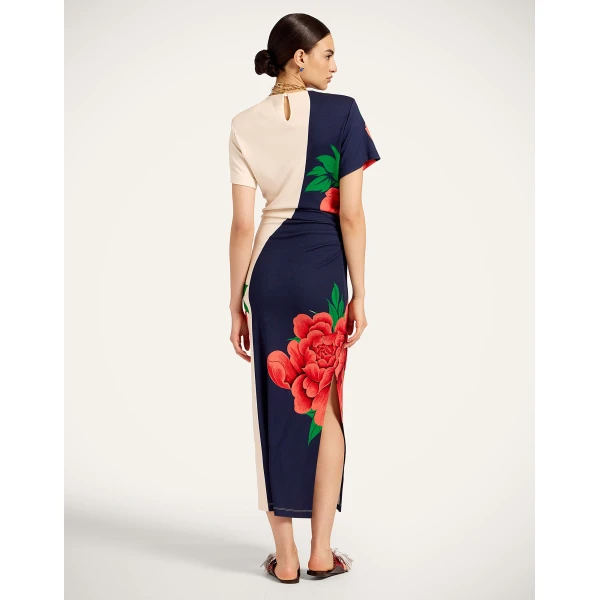 La Double J Lela Dress in Queen Peony Placée Blue, view 3