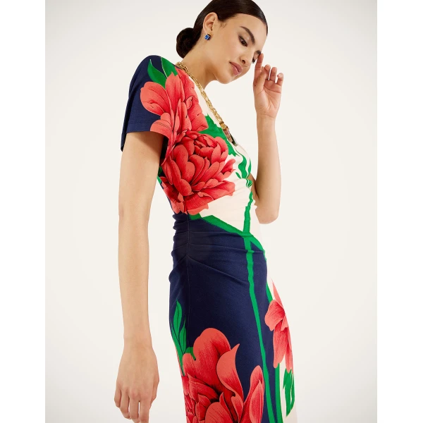 La Double J Lela Dress in Queen Peony Placée Blue, view 4
