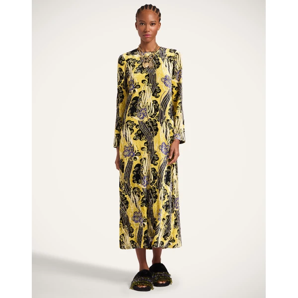 La Double J Long Sleeve Swing Dress in Atlantis Yellow, view 5
