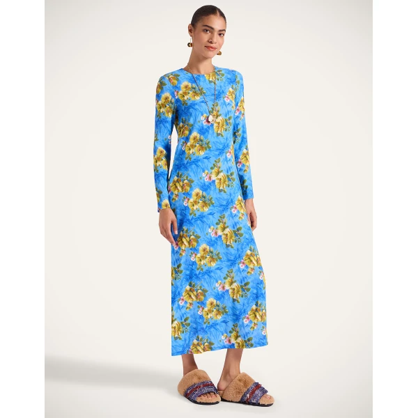 La Double J Long Sleeve Swing Dress in Riptide Light Blue, view 2