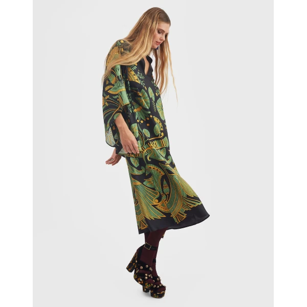La Double J Magnifico Midi Dress in The Nile Placée Black, view 3