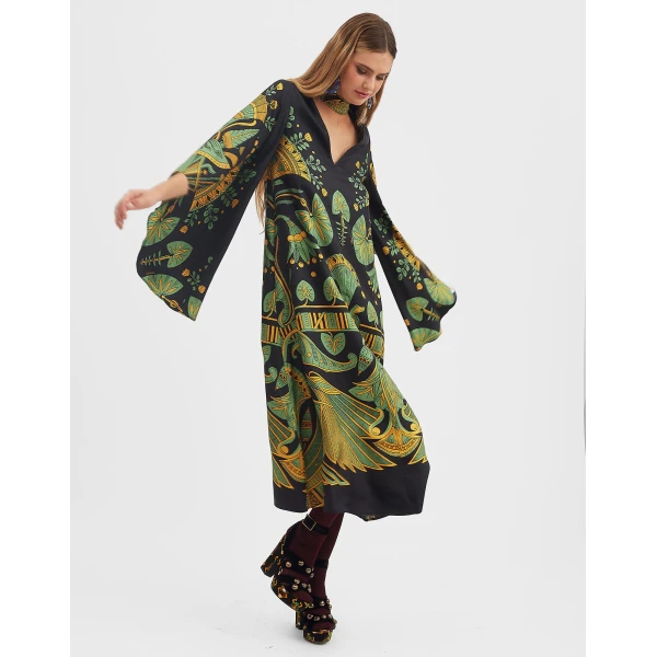 La Double J Magnifico Midi Dress in The Nile Placée Black, view 4