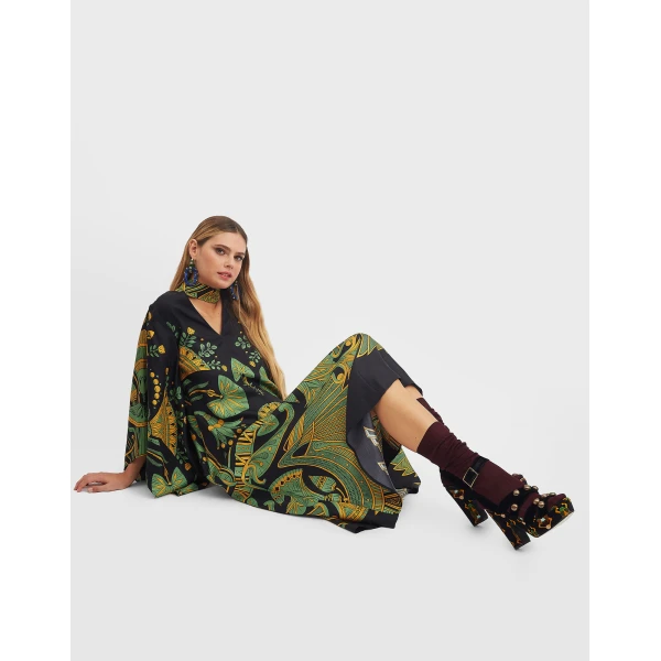 La Double J Magnifico Midi Dress in The Nile Placée Black, view 5