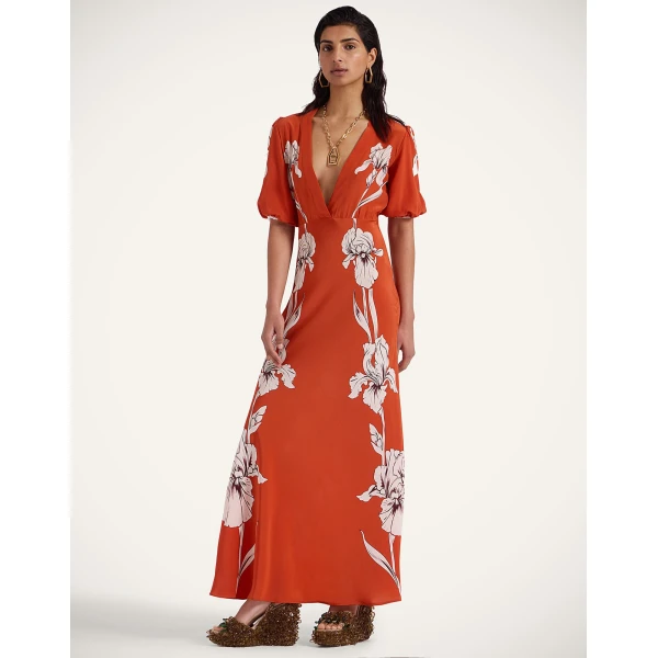 La Double J Marlene Dress in Iris Placée Dark Orange, view 2