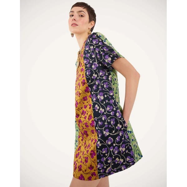 La Double J Mini Swing Dress in Honeysuckle Tricolor Yellow, view 4