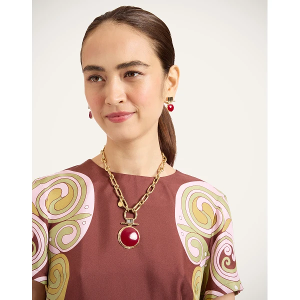La Double J Mini Swing Dress in Kells Swirl Placée Burgundy, view 4