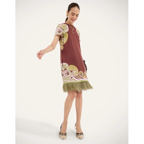 La Double J Mini Swing Dress in Kells Swirl Placée Burgundy, view 5