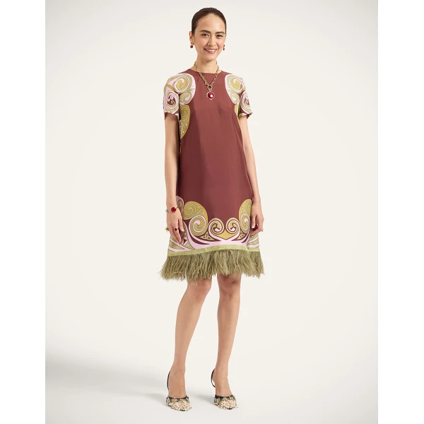 La Double J Mini Swing Dress in Kells Swirl Placée Burgundy, view 6