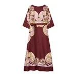 La Double J Muumuu Dress Round Neck in Kells Swirl Placée Burgundy