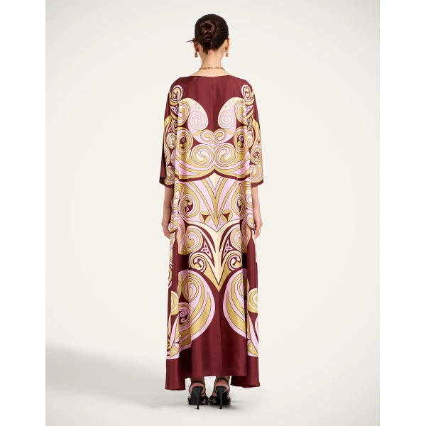La Double J Muumuu Dress Round Neck in Kells Swirl Placée Burgundy, view 3