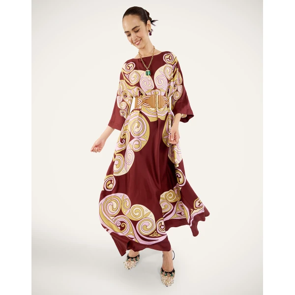 La Double J Muumuu Dress Round Neck in Kells Swirl Placée Burgundy, view 4