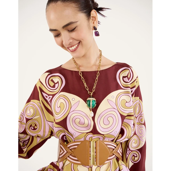 La Double J Muumuu Dress Round Neck in Kells Swirl Placée Burgundy, view 6