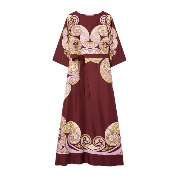 La Double J Muumuu Dress Round Neck in Kells Swirl Placée Burgundy
