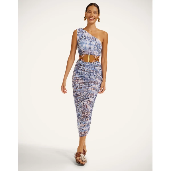 La Double J One Shoulder Bandage Dress in Cocoon Blue, view 5