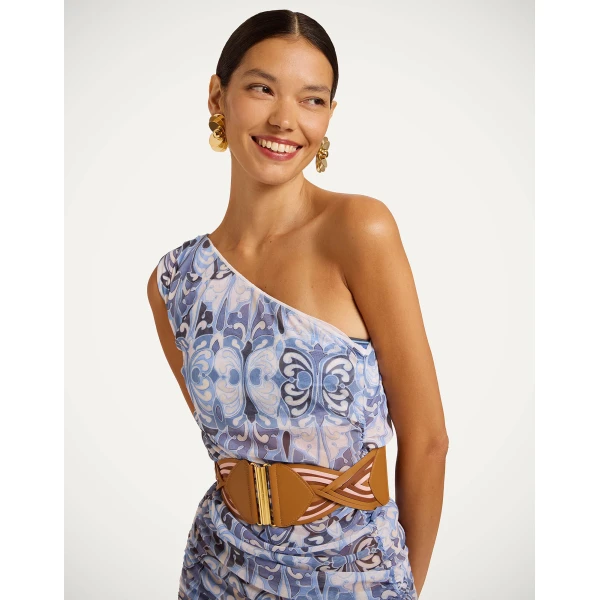 La Double J One Shoulder Bandage Dress in Cocoon Blue, view 6