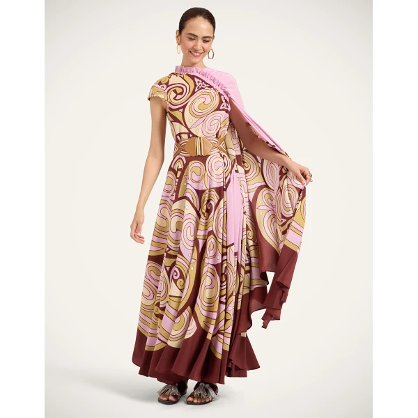 La Double J One Shoulder Brigid Dress in Kells Swirl Placée Pink, view 2