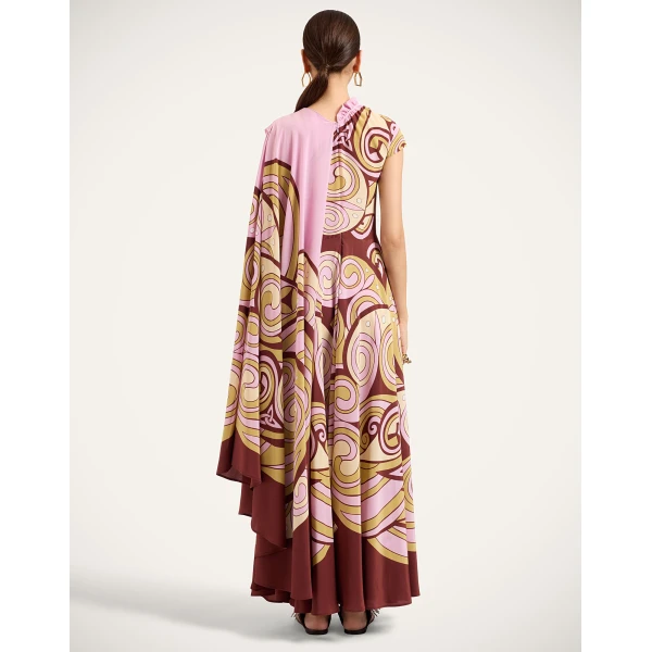 La Double J One Shoulder Brigid Dress in Kells Swirl Placée Pink, view 3