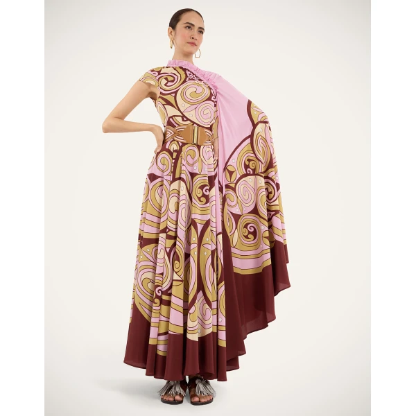 La Double J One Shoulder Brigid Dress in Kells Swirl Placée Pink, view 4