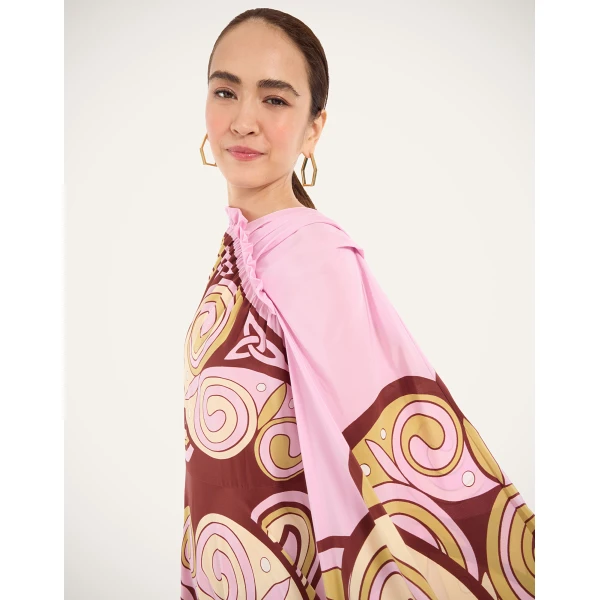 La Double J One Shoulder Brigid Dress in Kells Swirl Placée Pink, view 6