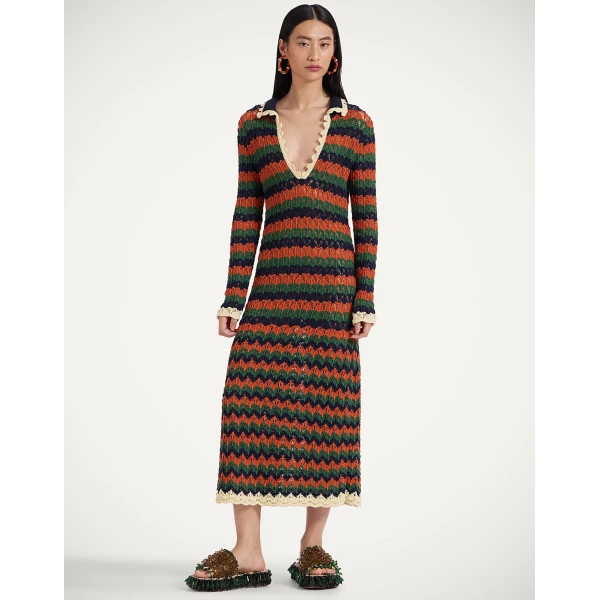 La Double J Perry Knit Dress in Multicolor Rust & Military, view 2