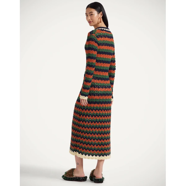 La Double J Perry Knit Dress in Multicolor Rust & Military, view 3