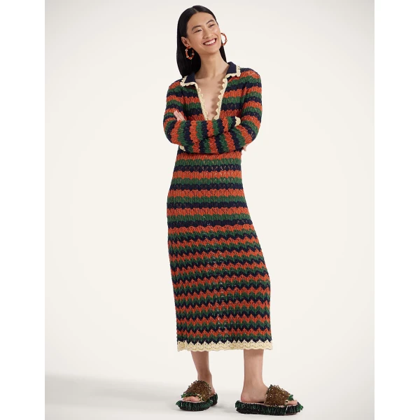 La Double J Perry Knit Dress in Multicolor Rust & Military, view 4