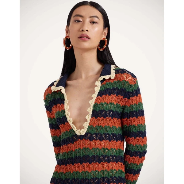 La Double J Perry Knit Dress in Multicolor Rust & Military, view 5